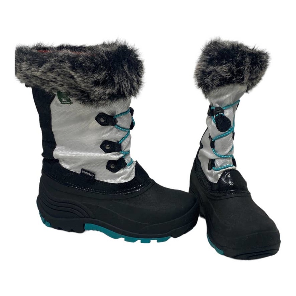 Waterproof Winter Boots Faux Fur Trim - Black/Silver/white Size 6 Big Kid